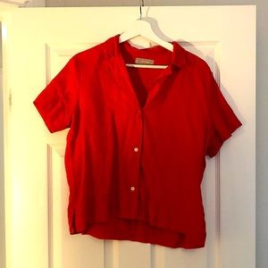 Everlane, red, short sleeved, button down, linen, shirt, top, great condition